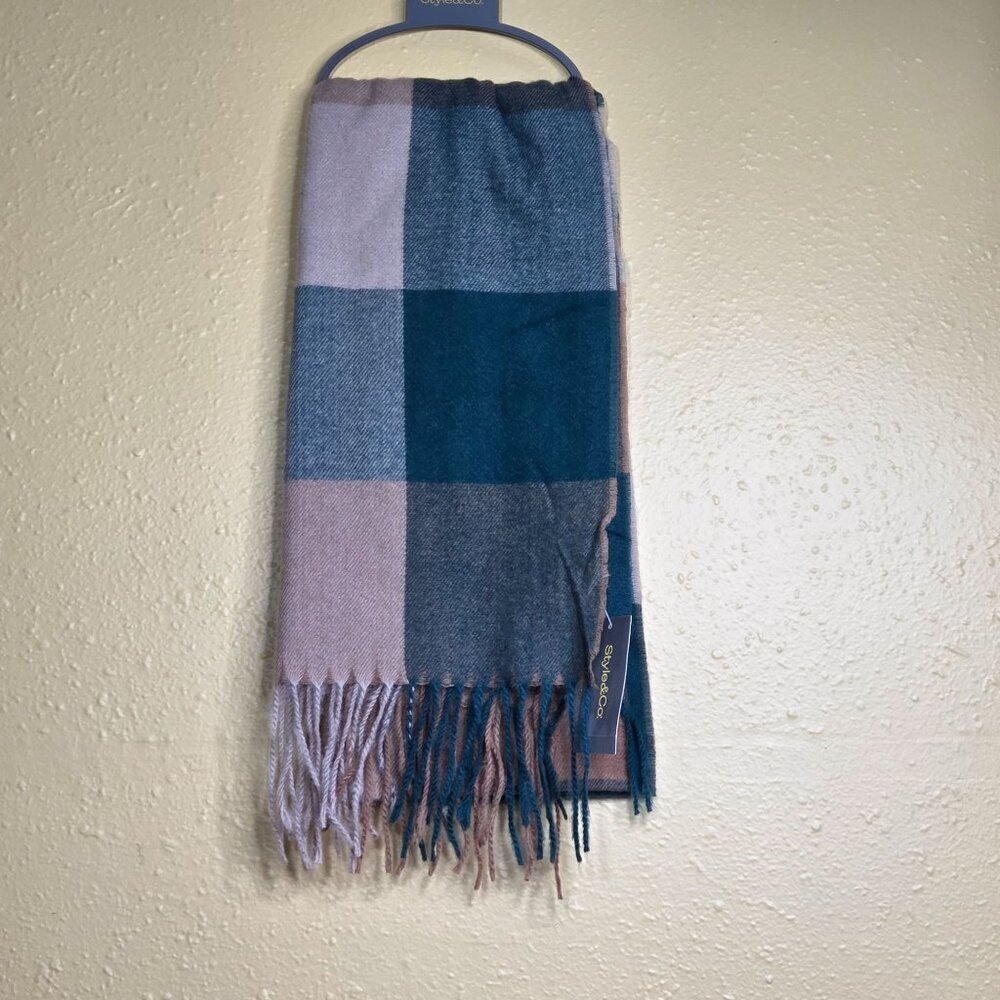 NWT Style & Co Women's Buffalo Check Soft Wrap Scarf Botanical Green